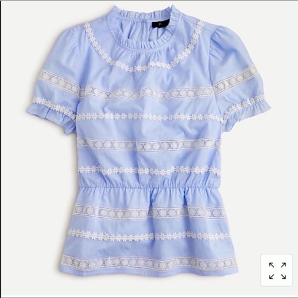 Gorgeous blue  J. Crew blouse with lace trimmings